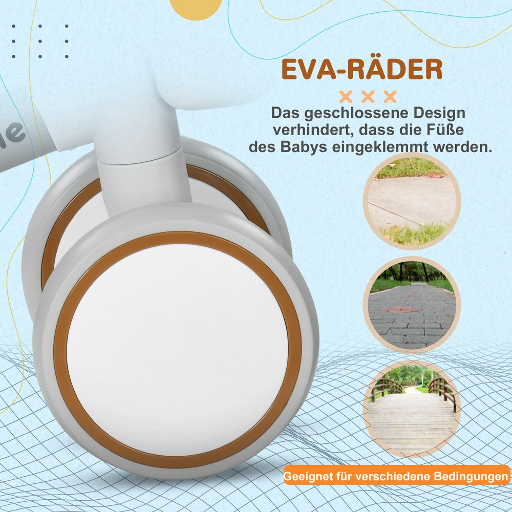 Sofa Aosom Bėgimo dviratukas, reguliuojama sėdynė, tylūs ratai, 1-3 m., iki 20 kg, ruda/balta