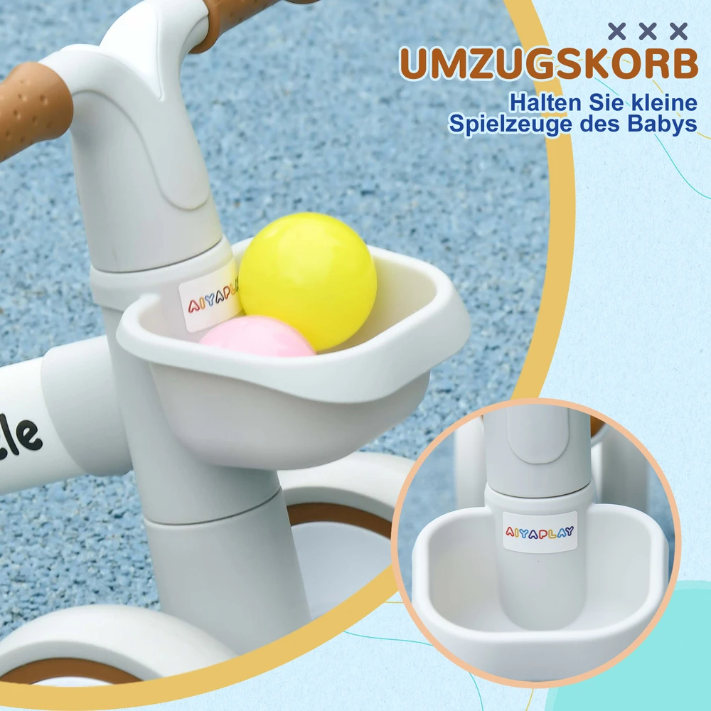 Sofa Aosom Bėgimo dviratukas, reguliuojama sėdynė, tylūs ratai, 1-3 m., iki 20 kg, ruda/balta