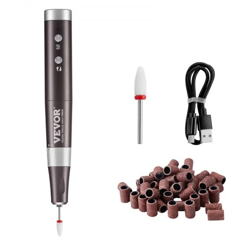VEVOR Belaidis įkraunamas nagų gręžtuvas UV-1003, 30000 RPM, juodas, su 50 šlifavimo juostų