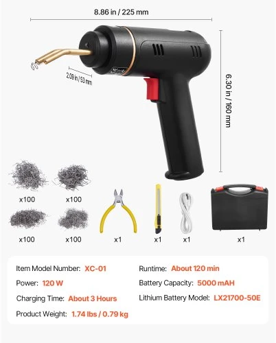 VEVOR Belaidis plastiko suvirintojas XC-01, 120 W, su 400 karštų kabių, 4 tipai
