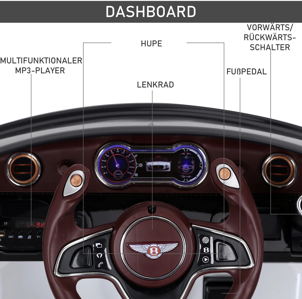 Aosom Bentley GT licencijuotas elektrinis vaikiškas automobilis, baltas, 108 x 60 x 43 cm