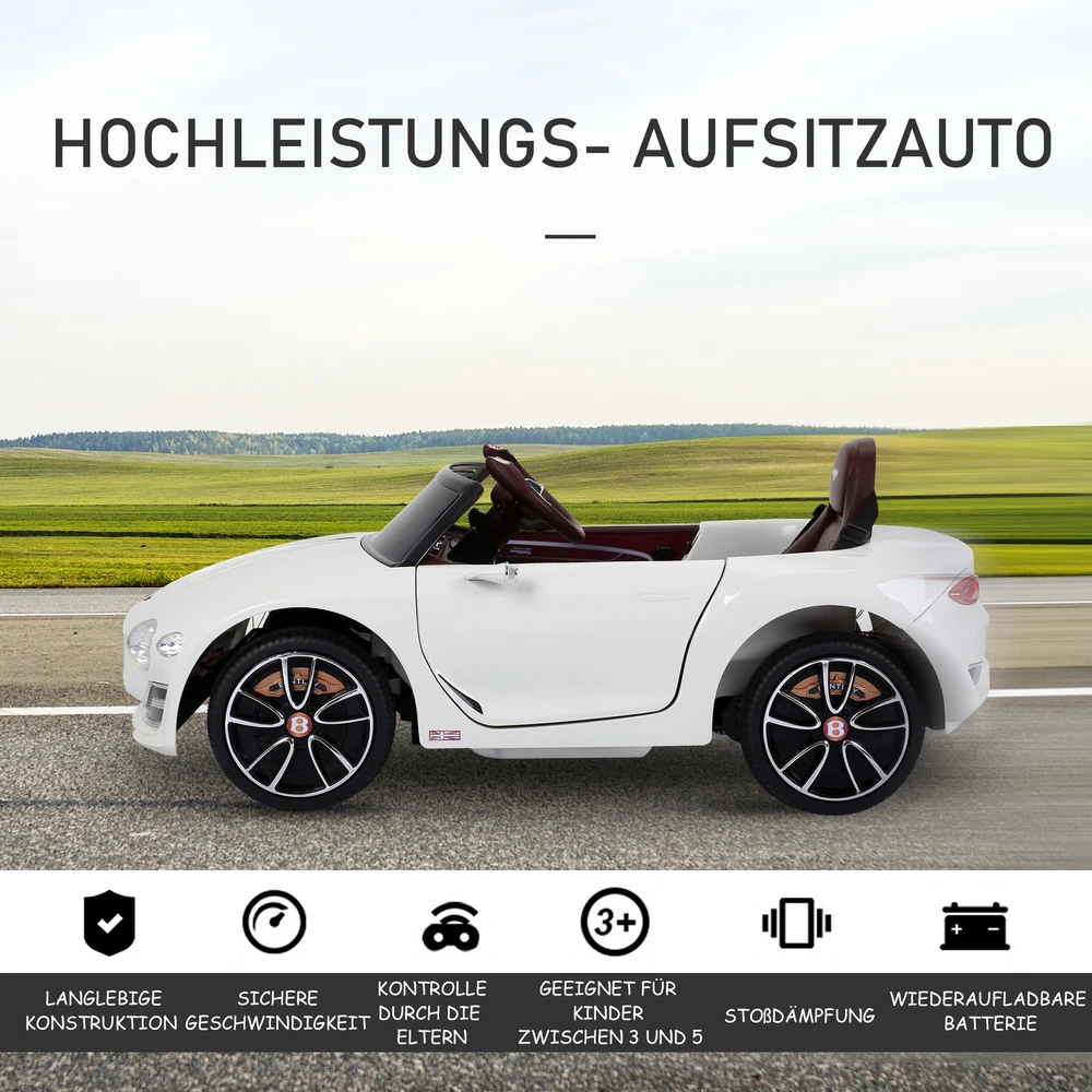 Aosom Bentley GT licencijuotas elektrinis vaikiškas automobilis, baltas, 108 x 60 x 43 cm