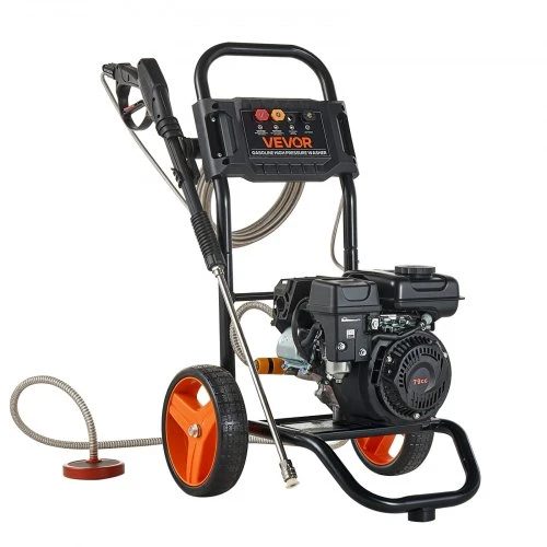 VEVOR Benzininė aukšto slėgio plovykla 2500D-SP, 199,9 bar, 7 l/min, juoda / oranžinė, su 4 purkštukais