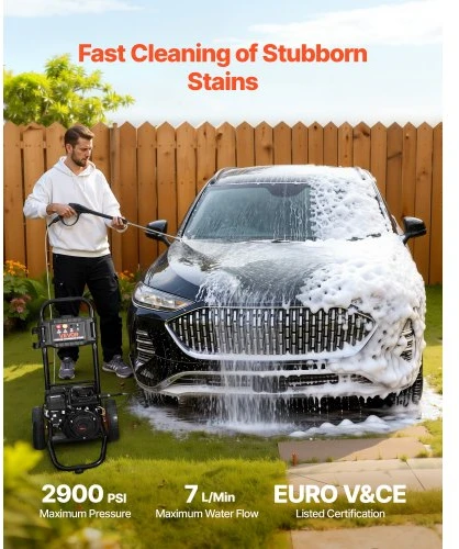 VEVOR Benzininė aukšto slėgio plovykla 2500D-SP, 199,9 bar, 7 l/min, juoda / oranžinė, su 4 purkštukais