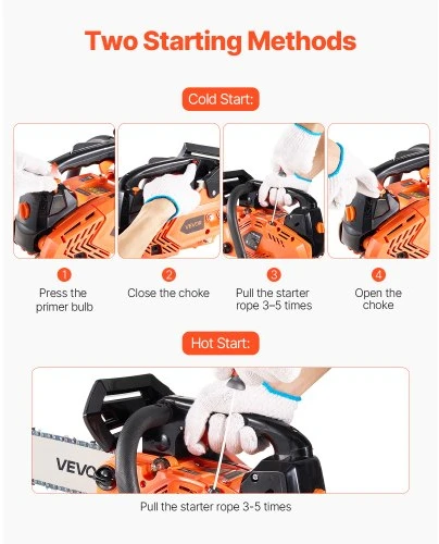 VEVOR Benzininis grandininis pjūklas 2500, 25 cc, 0,75 kW, 31 cm, oranžinis / juodas