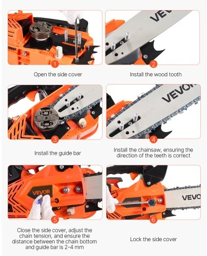 VEVOR Benzininis grandininis pjūklas 2500, 25 cc, 0,75 kW, 31 cm, oranžinis / juodas