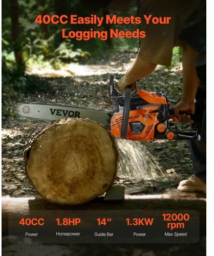 VEVOR Benzininis grandininis pjūklas 4000, 40 cc, 1,3 kW, 36 cm, oranžinė / juoda