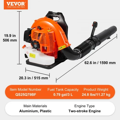 Koduva Benzininis lapų pūstuvas VEVOR QS25Q79BF, 79 cc, 3 l
