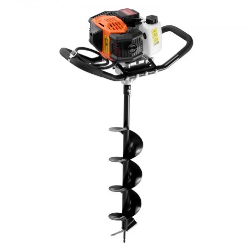 Koduva Benzininis žemės grąžtas VEVOR D52-F, 52 cc, 1450 W, su 2 grąžtais ir 3 prailginimo strypais, oranžinis + juodas