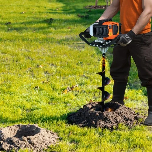 Koduva Benzininis žemės grąžtas VEVOR D52-F, 52 cc, 1450 W, su 2 grąžtais ir 3 prailginimo strypais, oranžinis + juodas