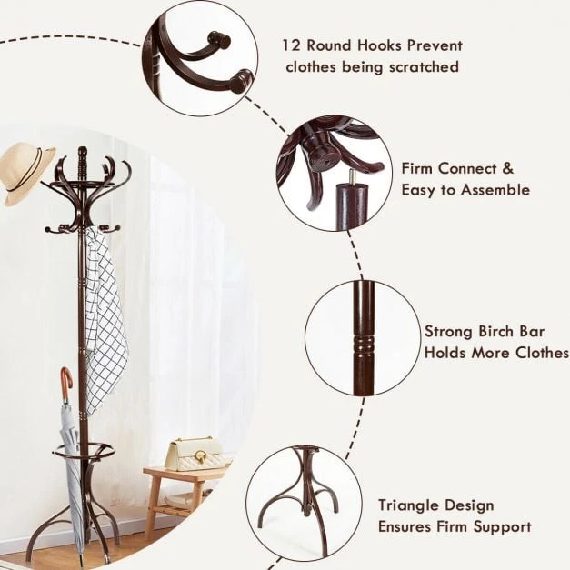Promotion Beržo drabužių stovas su 360° besisukančia viršutine dalimi raudonai ruda