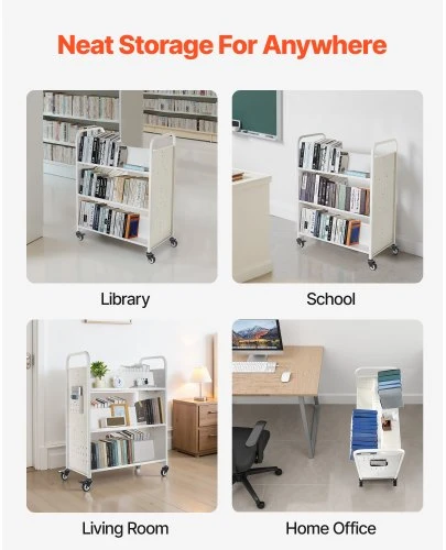 Koduva Bibliotekos knygų vežimėlis VEVOR, baltas, plienas, 97 x 52 x 123 cm, iki 150 kg