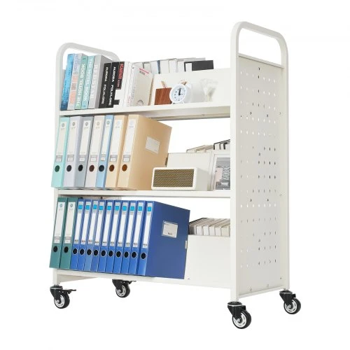 Koduva Bibliotekos knygų vežimėlis VEVOR, baltas, plienas, 97 x 52 x 123 cm, iki 150 kg