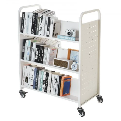 Koduva Bibliotekos knygų vežimėlis VEVOR, baltas, plienas, 97 x 52 x 123 cm, iki 150 kg
