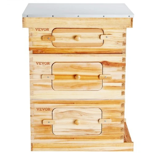 VEVOR Bičių avilys FX1+2, 30 rėmų, eglės mediena, 2 gilūs + 1 vidutinis korpusas, 56 x 46 x 76 cm