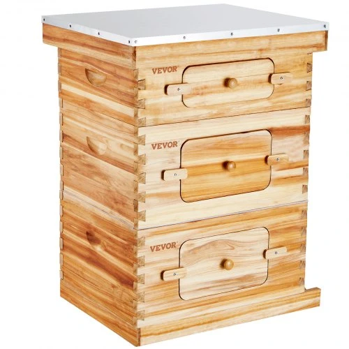 VEVOR Bičių avilys FX1+2, 30 rėmų, eglės mediena, 2 gilūs + 1 vidutinis korpusas, 56 x 46 x 76 cm