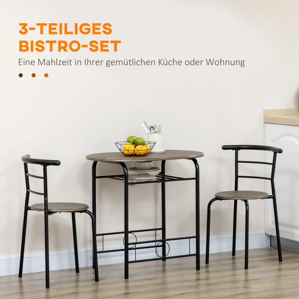 Lauko baldų komplektas Aosom Bistro komplektas su valgomojo stalu ir kėdėmis, 3 dalių, juodas, 80 x 53 x 74,5 cm