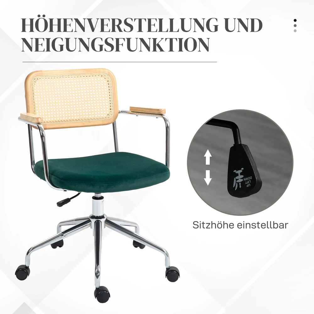 Aosom Biuro kėdė boho stiliaus, žalia, 65 x 58 x 86-94 cm, iki 120 kg