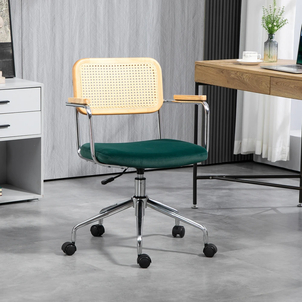Aosom Biuro kėdė boho stiliaus, žalia, 65 x 58 x 86-94 cm, iki 120 kg