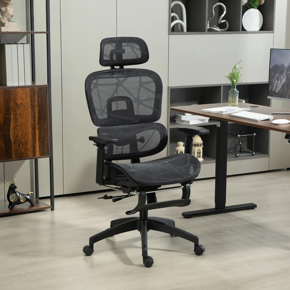 Aosom Biuro kėdė, ergonominė su tinkliniu audiniu, reguliuojama, juoda, 120 kg