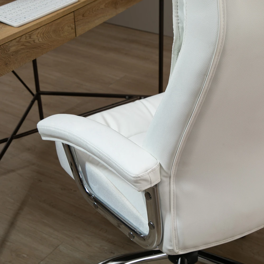 Aosom Biuro kėdė, ergonomiška darbo kėdė, reguliuojamo aukščio su supimo funkcija, rombų raštas, dirbtinė oda, balta