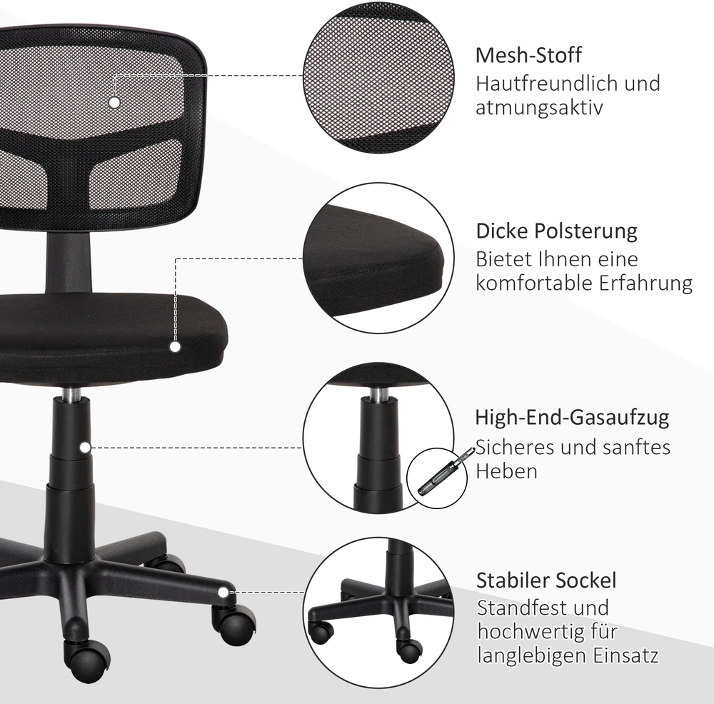 Aosom Biuro kėdė, ergonomiška, reguliuojamo aukščio, juoda