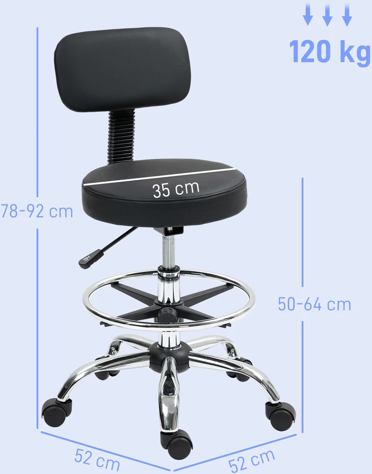 Aosom Biuro kėdė, kompaktiška pasukama kėdė, reguliuojamas aukštis, su kojų atrama, 360° pasukama, juoda