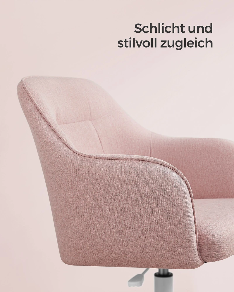 Songmics Biuro kėdė, reguliuojamo aukščio, rožinė, plieno rėmas, 69 x 65 x 83–93 cm