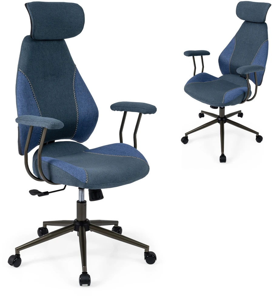 Promotion Biuro kėdė su 2D galvos atrama ir siūbuojančiu atlošu, tamsiai mėlyna, 70 x 64 x 117-124 cm