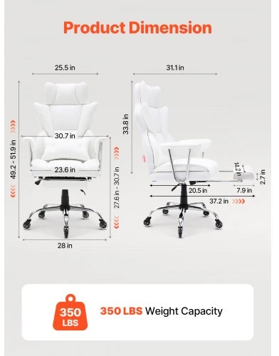 VEVOR Biuro kėdė su kojų atrama, GF-82724H, balta