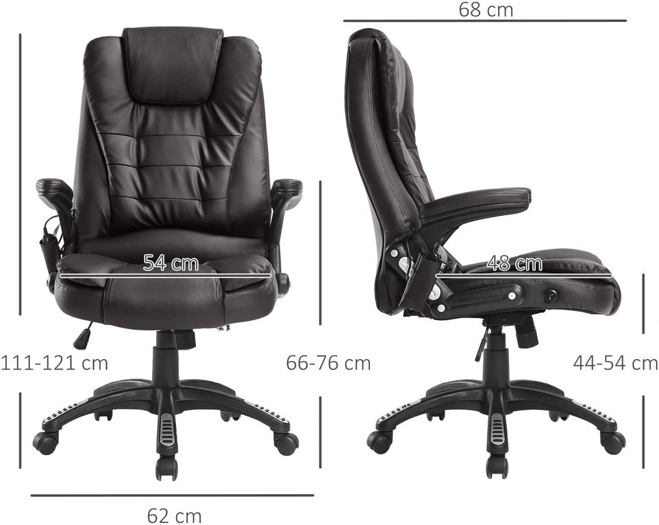 Aosom Biuro kėdė su masažo funkcija, šildymo funkcija, 360° pasukama, ruda, 62 x 68 x 111-121 cm