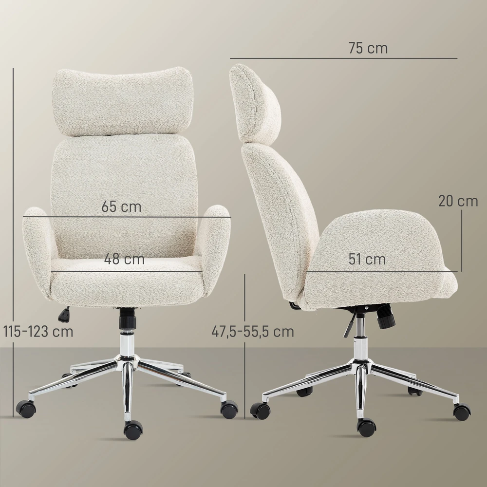 Aosom Biuro kėdė su reguliuojama galvos atrama, ergonomiška, šviesiai pilka, 115-123 cm