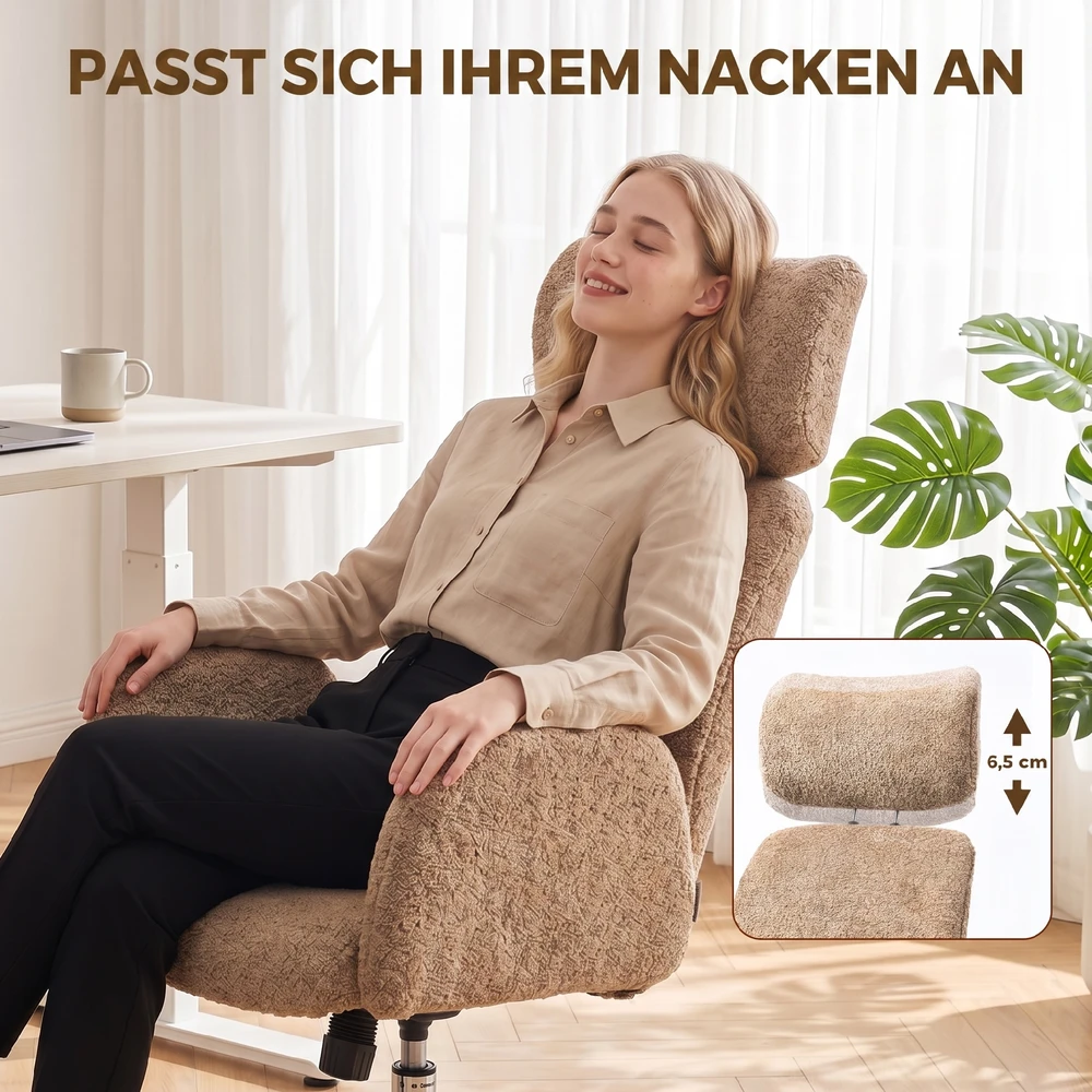 Aosom Biuro kėdė su reguliuojama galvos atrama, ergonomiška, supamoji funkcija, ruda, 115-123 cm