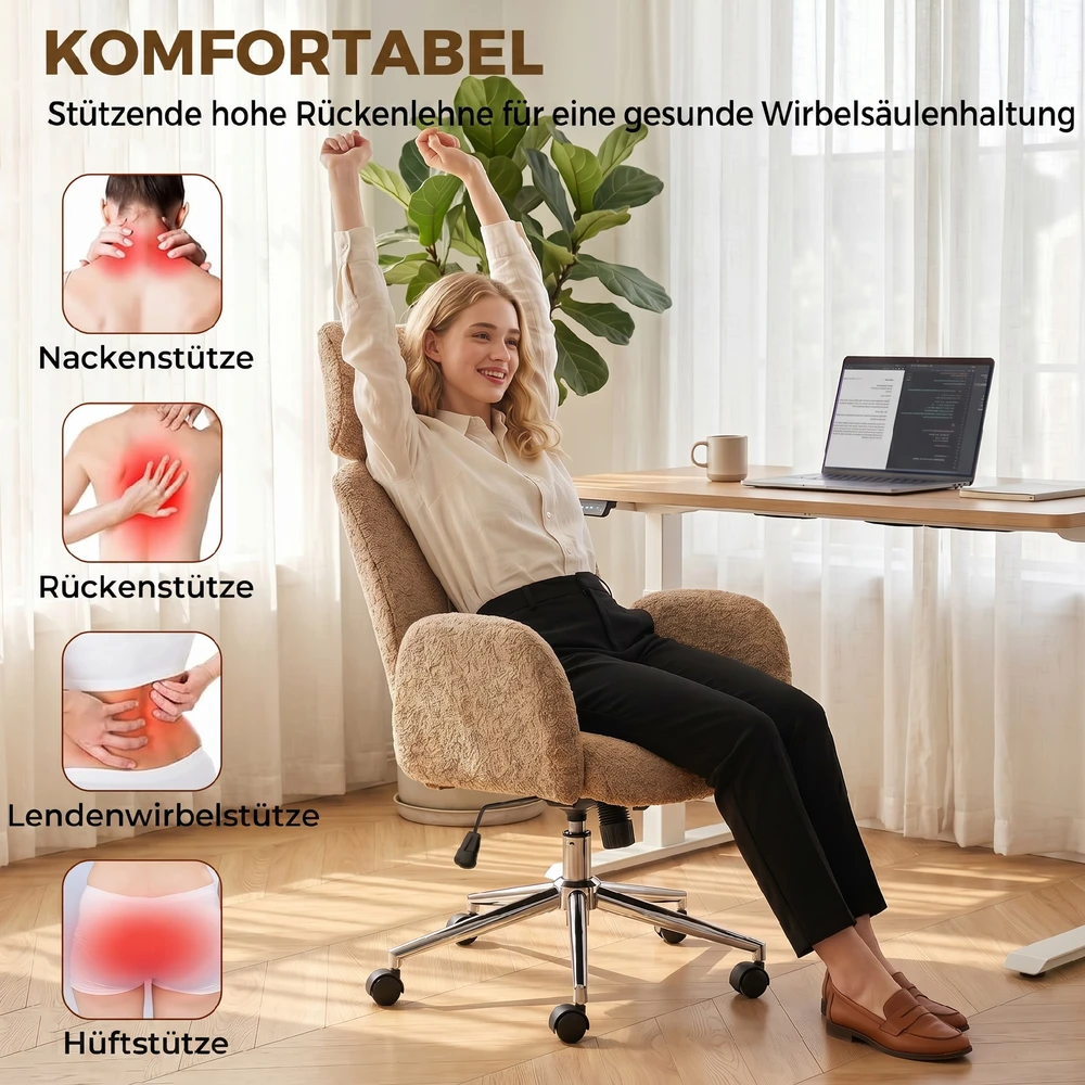Aosom Biuro kėdė su reguliuojama galvos atrama, ergonomiška, supamoji funkcija, ruda, 115-123 cm
