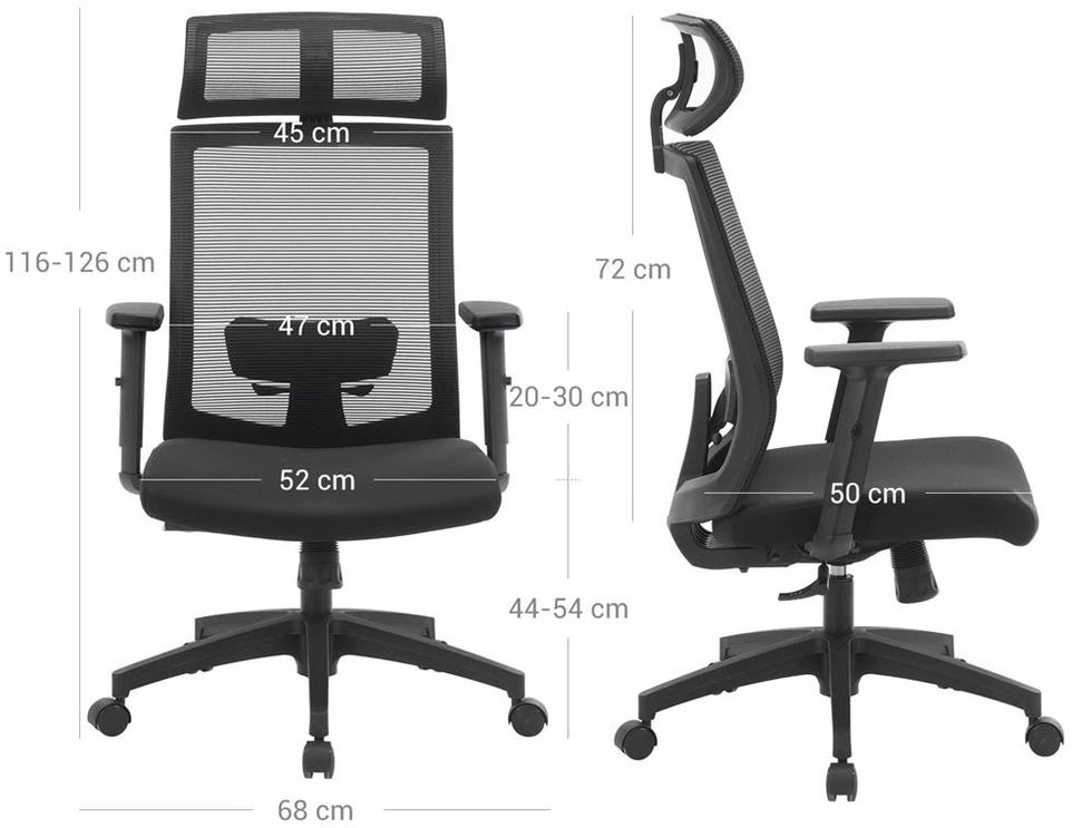 Koduva Biuro kėdė su tinkline atrama, juoda, 116-126 cm, iki 120 kg