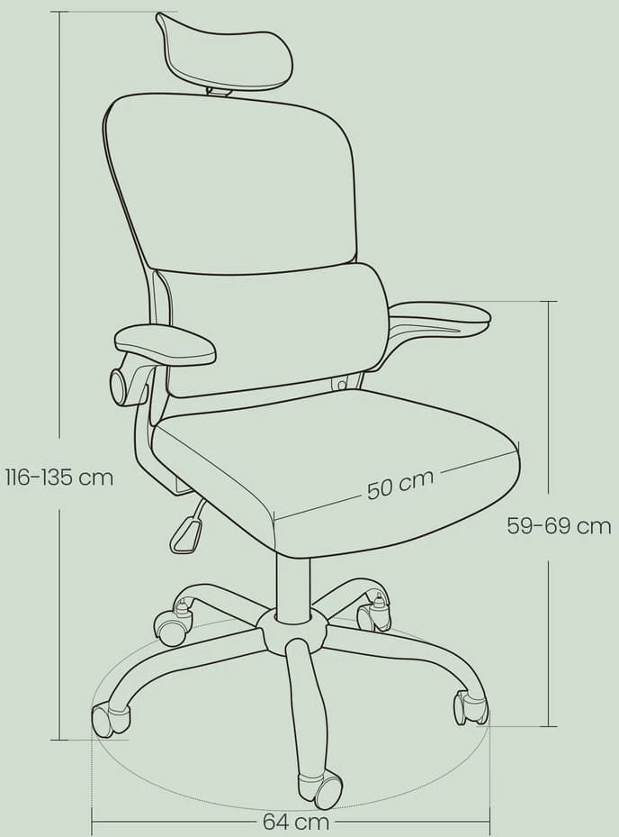 Songmics Biuro kėdė su tinkliniu atlošu, juoda, 64 x 71,5 x 116–135 cm, iki 120 kg