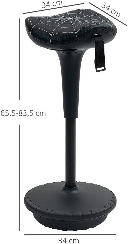 Aosom Biuro taburetė su supimo funkcija, reguliuojamo aukščio 65,5-83,5 cm, 120° pakreipiama, juoda
