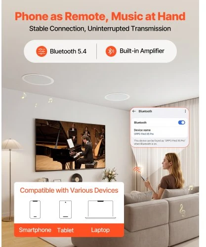 VEVOR Bluetooth įleidžiami lubiniai garsiakalbiai 845BT su stiprintuvu, 2 vnt., 203 mm