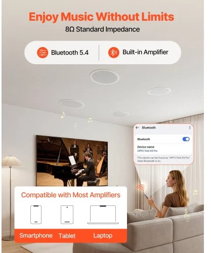 VEVOR Bluetooth lubiniai garsiakalbiai su stiprintuvu, 165 mm, 4 vnt.