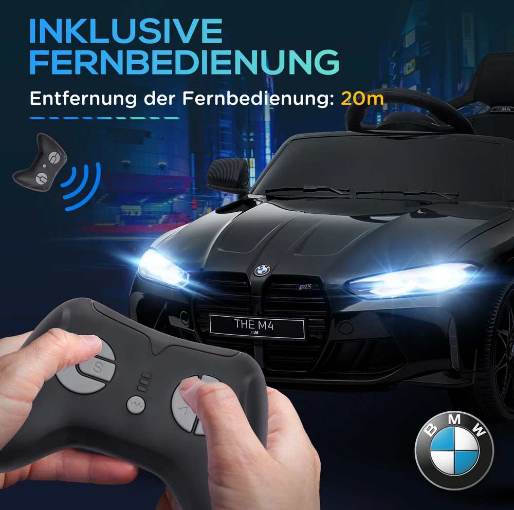 Aosom BMW M4 elektrinis vaikiškas automobilis, juodas, 108 x 69,5 x 51 cm