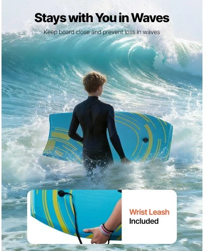Koduva Bodyboard VEVOR, su riešo pavadėliu, 106 x 52 x 6 cm, iki 82 kg