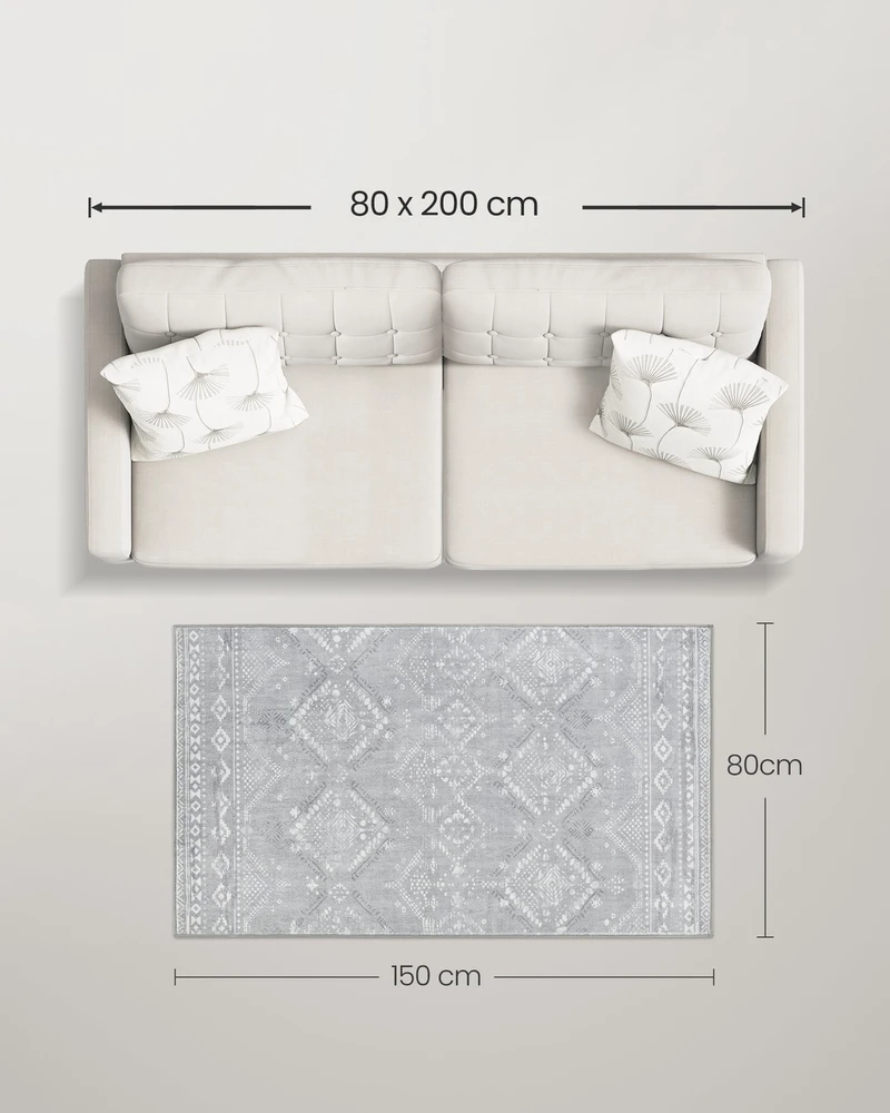 Koduva Boho kilimas, 150 x 80 cm, poliesteris, veltinis ir TPR, pilkai rusva spalva