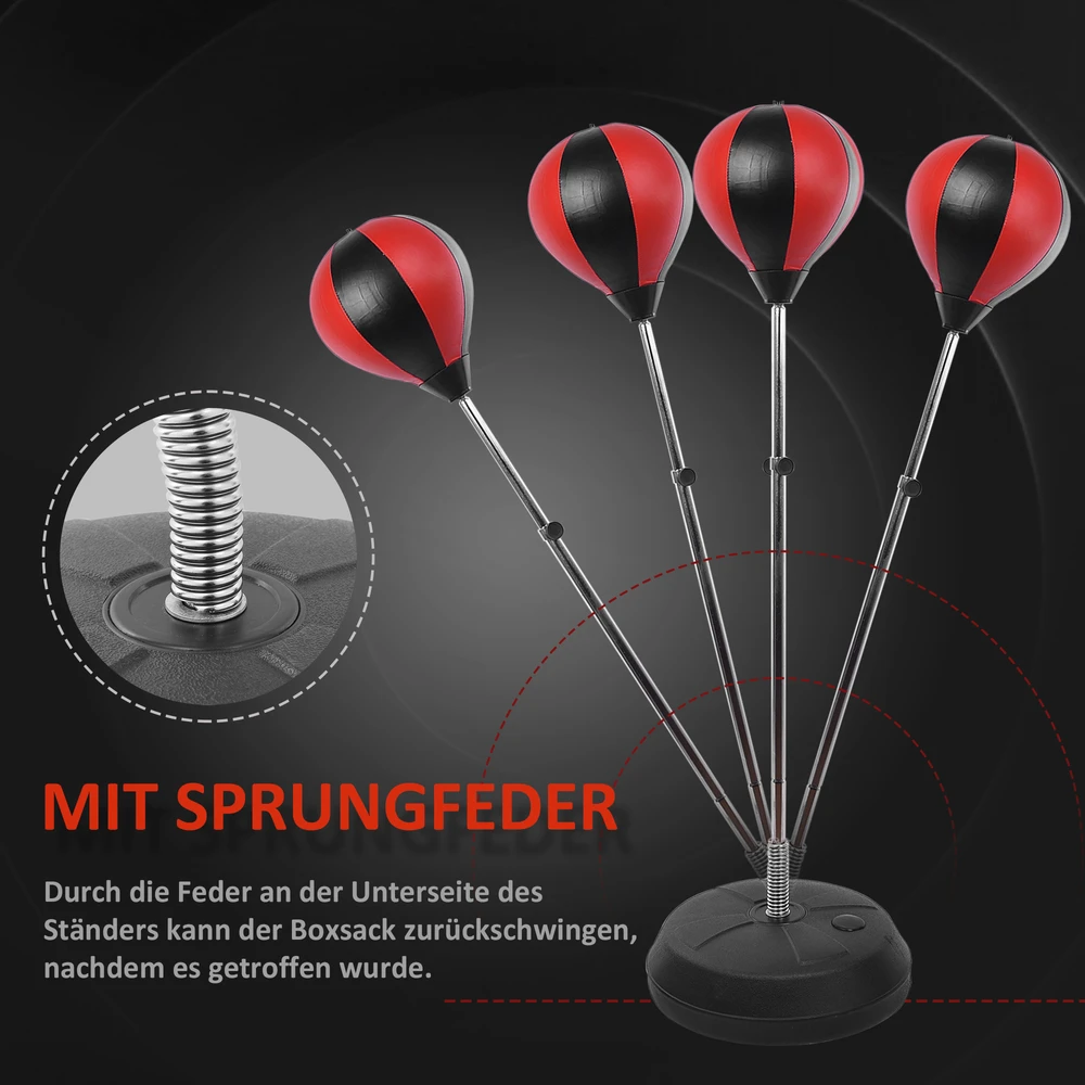 Aosom Bokso kamuolių rinkinys su stovu, reguliuojamas 125-145 cm, raudona / juoda