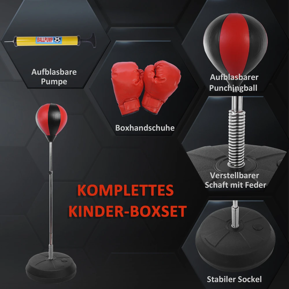 Aosom Bokso kamuolių rinkinys su stovu, reguliuojamas 125-145 cm, raudona / juoda