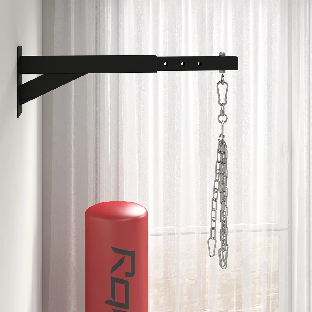 Aosom Bokso maišo laikiklis prie sienos, 5 ilgių reguliavimas, juodas, 45-65 x 12 x 20 cm