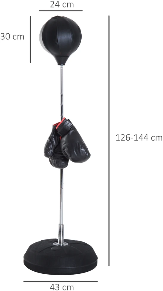Aosom Bokso treniruočių rinkinys su bokso kamuoliu, reguliuojamas, su bokso pirštinėmis, 126-144 cm, juodas