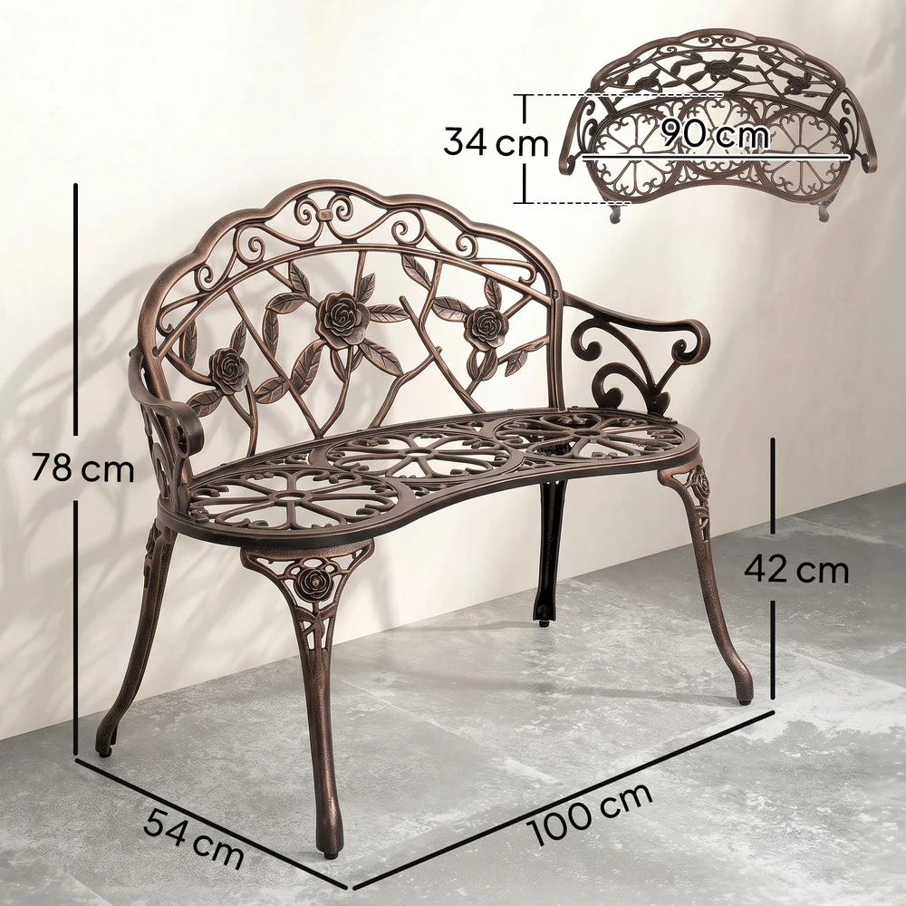 Aosom Bronzinis metalinis sodo suolelis 2 vietų, 100 x 54 x 78 cm