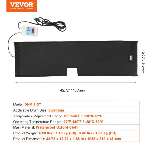 VEVOR Būgno šildytuvas, 18,93 l, 250 W, reguliuojamas 0-63 °C