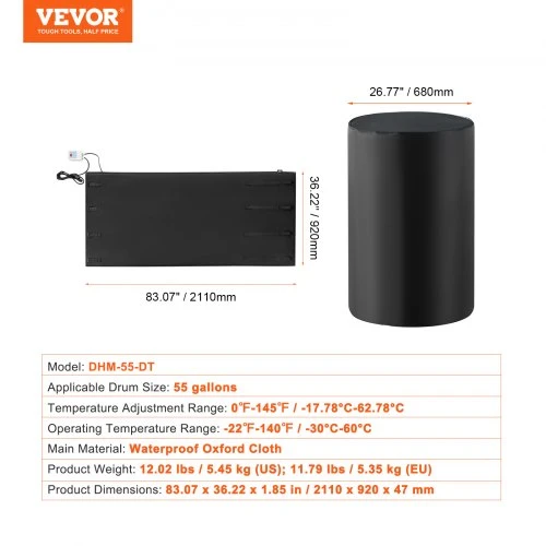 VEVOR Būgno šildytuvas DHM-55-DT, 208,2 l, 1300 W, reguliuojamas 0-63 °C