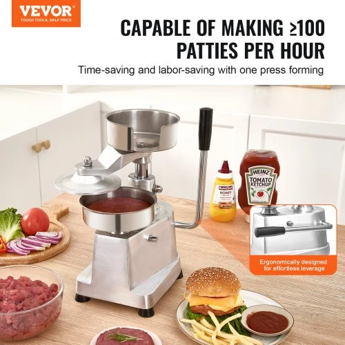 VEVOR Burgerių paplotėlių presas JKH-130, 13 cm, nerūdijantis plienas, su 1000 paplotėlių lapelių